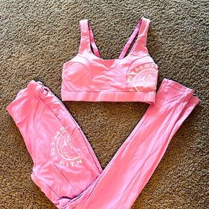 Small, pink, gym shark sports bra and leggings